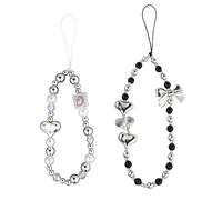 Mikovivi 2pcs Bracelet de Téléphone Portable en Perles, Arc 2 Tailles Cordon Argenté Anti-Perte pour Femme Porte-Clés Pendentif Portefeuille Appareil Photo Décoration