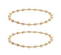Mikovivi 2pcs Bracelet Mixte en Métaux pour Femme, 16cm Perles Plaqué Or Élastique en Acier Inoxydable Bracelet de Couleurs Mélangées Étanche Bicolore Réglable Doré et Argenté Accessoires de Bijoux