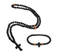 Mikovivi 2pcs Corde de Prière Orthodoxe, Fait Main Orthodoxe Fil Bracelet et Collier Ensemble Perle à Nœud Grec Pendentif Croix de Bénédiction