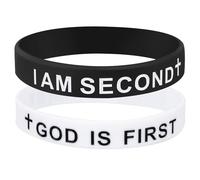 Mikovivi 2pcs Dieu est le Premier Bracelet, Silicone Bracelets Chrétiens avec Versets Bibliques Inspirants Bijoux de foi Religieuse pour Homme et Femme