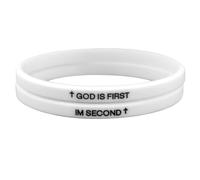 Mikovivi 2pcs Dieu est le Premier Bracelet, Silicone Élastique Chrétien Inspirant avec Versets Bibliques Bijoux Cadeaux pour Hommes et Femmes (Blanc)