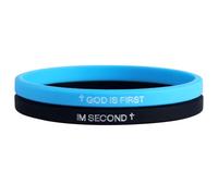 Mikovivi 2pcs Dieu est le Premier Bracelet, Silicone Élastique Chrétien Inspirant avec Versets Bibliques Bijoux Cadeaux pour Hommes et Femmes (Noir, Bleu)