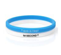 Mikovivi 2pcs Dieu est le Premier Bracelet, Silicone Élastique Chrétien Inspirant avec Versets Bibliques Bijoux Cadeaux pour Hommes et Femmes (Blanc, Bleu)