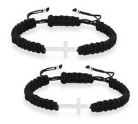 Mikovivi 2pcs Ensemble de Bracelets Croix d'Amitié, Bracelet Croix Ajustable Tissé pour Couple Bijoux Chrétiens