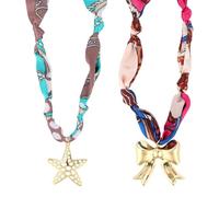 Mikovivi 2pcs Foulard Collier avec Charme, Soie Bandana Charme Collier Réglable Noeud Déclaration Bijoux pour Femmes Professeure Dame Cadeau Anniversaire Noël (Couleur 1, Étoile, Noeud)