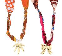 Mikovivi 2pcs Foulard Collier avec Charme, Soie Bandana Charme Collier Réglable Noeud Déclaration Bijoux pour Femmes Professeure Dame Cadeau Anniversaire Noël (Couleur 2, Érable, Noeud)