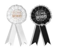 Mikovivi 2pcs It's My Birthday Broche pour Femmes Hommes, Tissu Satiné Happy Birthday Bouton Épingle Vêtement Ruban Récompense Badge Accessoire Célébration pour Fête Décoration Cadeau (Noir, Blanc)