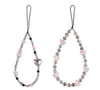 Mikovivi 2pcs Sangle de Breloques Téléphone, Ours Papillon Chaîne Téléphone Perle Dragonne de Téléphone Perle Anti-Perte Breloque Téléphone Portable pour Femmes Filles Décoration de Téléphone