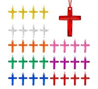 Mikovivi 32pcs Colliers Croix Colorés, Colliers Croix en Plastique Cadeaux de Pâques pour l'Église Fêtes Religieuses Activités Vacances et Catéchisme (8 Couleurs)
