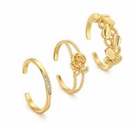 Mikovivi 3pcs Bagues d'Orteil Ajustables Plaquées Or pour Femmes, Motif Rose et Feuille Torsadée Bague Ouverte Bijoux de Pied pour une Fête d'Été à la Plage