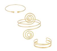 Mikovivi 3pcs Bracelets Manchette Ouverts pour le Haut du Bras, 3 Styles Bracelets de Bras Réglables en or Tendance Bijou de Spiralé pour Femme Été Plage Cadeau Bohème