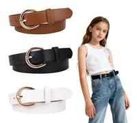 Mikovivi 3pcs Élastique Ceinture Fille pour Enfant Taille 10-12, Ceinture Fine en Cuir Accessoire Vêtement pour Jeans Robes (Noir, Blanc, Cacao)