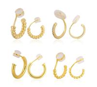 Mikovivi 4 Paires de Boucles D'oreilles Créoles à Clip Plaquées Or pour Femme, Petites et Ajustables Sans Perçage Confortables et Invisibles Bijoux à Offrir