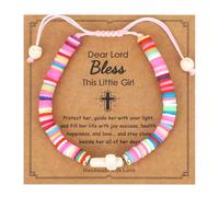 Mikovivi 4pcs Bracelets Croix pour Filles, Seigneur Bénis Cette Petite Fille Bracelets Colorés Bijoux Chrétiens à l'Effigie de Jésus pour Adolescentes Fille Sœur Nièce Noël Cadeaux Catholiques