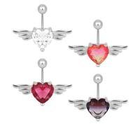 Mikovivi 4pcs Petits Piercings pour le Nombril, Anneau de Nombril en Forme d'Aile de Cœur avec Zircon Artificiel Bijoux Piercing Créatifs pour Femme (4 Couleurs)
