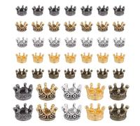 Mikovivi 50pcs Mini Couronne, Style Vintage 3D Perles Couronne Royale avec Grand Trou Perles d'Espacement Libres pour la Création de Bijoux Loisirs Créatifs Bracelets et Colliers (Multicolores)