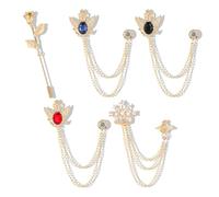 Mikovivi 5pcs Ensemble Broches à Chaîne pour Homme, Ornées Strass d'Une Couronne d'Une Croix Rose Accessoire Mode pour Costume Veste Chemise Tenue Habillée