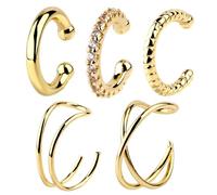 Mikovivi 5pcs Manchette d'Oreille, Cuivre Ensemble de Fausses Boucles d'Oreilles Élégantes Bijoux de Cartilage à Clipser pour Femme