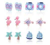 Mikovivi 6 Paires Boucles d'Oreilles à Clipser, pour Filles Boucles d'Oreilles à Clip en Résine Motifs Tortue de mer Voilier et Autres Non Perçantes Bijoux sur le Thème de la Plage (6 Styles)