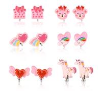 Mikovivi 6 Paires Boucles d'Oreilles à Clipser pour Filles, Boucles d'Oreilles Colorées en Forme de Cœur Arc-En-Ciel et Licorne Sans Perçage Jolis Bijoux Adaptés aux Petites Filles