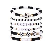 Mikovivi 6 Pièces Love Soccer Bracelets, Bracelets Empilables Élastiques Sport Perles en Argile Set pour Femmes Fans de Football Gameday Bijoux Cadeaux