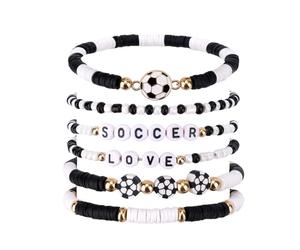Mikovivi 6 Pièces Love Soccer Bracelets, Bracelets Empilables Élastiques Sport Perles en Argile Set pour Femmes Fans de Football Gameday Bijoux Cadeaux