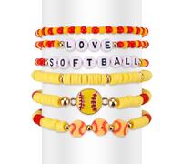 Mikovivi 6 Pièces Love Softball Bracelet Set, Bracelets Empilables Élastiques Sport Perles en Argile pour Femmes Joueurs Fans Mode Bijoux Cadeaux