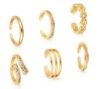 Mikovivi 6pcs Bagues d'Orteil en Or, 6 Styles Bagues d'Orteil Ouvertes et Réglables Fleur Simple Torsadée Trois Tours Accessoires de Bijoux de Pied Élégants pour Femmes Fête d'Été sur la Plage