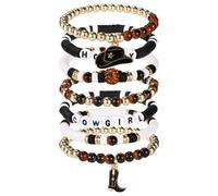 Mikovivi 7pcs Bracelet Cowgirl, Bracelets de Perles Empilables pour Fille Occidentale avec Breloques de Chapeau et Bottes Cowgirl Style Y2K Bijoux pour Amis Famille Femme (Noir)