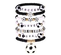 Mikovivi 7pcs Bracelets de Football pour Femmes, Empilables Élastiques Ornés Perles Thème Sportif Ensemble de Bijoux pour Les Passionnées et les Fans Sport