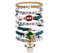 Mikovivi 8pcs Bracelets Football pour Jour Match, Bracelet Rugby Perles d'Argile Empilables et Élastiques Breloques pour Femmes Hommes Bijoux Supporters Sport Cadeaux et Accessoires Match