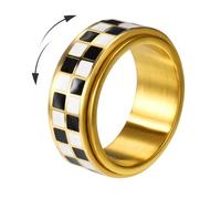 Mikovivi Bague Fidget à Carreaux, Anneau Rotatif Anti-Anxiété Pouce à Carreaux Noir et Blanc Adultes Bijoux Rotatifs Fidget Spinner Cadeaux pour Détente pour Femmes et Hommes(Taille 7)