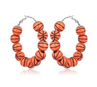 Mikovivi Boucles D'oreilles Basketball, Boucles D'oreilles Perlées Forme Ballon Sport Bijoux Fashion Acrylique Type Cerceau Basket Femmes Accessoires de Bijoux pour Amatrices Sports D'équipe