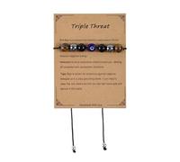 Mikovivi Bracelet Contre le Mauvais Œil, Bracelet de Protection Triple Menace Réglable en Pierre Naturelle Bijoux Porte Bonheur pour Soulager l'Anxiété Cadeaux de Bijoux pour Femmes et Hommes