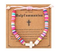Mikovivi Bracelet Croix pour Filles, Bracelets Chrétiens Jésus en Argile Polymère Colorée avec Carte de Motivation Bijoux Cadeaux Cadeaux Catholiques pour Adolescentes Filles Sœurs
