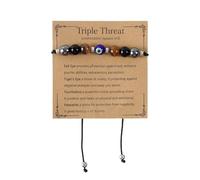 Mikovivi Bracelet de Protection Triple Menace Contre le Mauvais Œil, Bracelet Réglable en Pierre Naturelle Porte-Bonheur Contre le Mauvais Œil pour Soulager l'Anxiété Cadeaux pour Femmes et Hommes