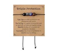 Mikovivi Bracelet de Protection Triple Menace Contre le Mauvais Œil, Réglable en Pierre Naturelle Bijou Porte-Bonheur Contre le Mauvais Œil pour Soulager l'Anxiété Cadeau pour Femmes et Hommes