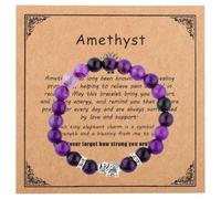 Mikovivi Bracelet en Améthyste pour Femme, Cadeau Rétablissement Inspirant Bracelet Réglable en Perles Cristal de Pierre Naturelle Violette avec Breloque Éléphant pour Survivante Problèmes Mammaires