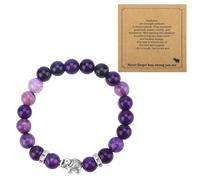 Mikovivi Bracelet en Améthyste pour Femme, Violet Pierre Naturelle Perles de Cristal avec Breloque Éléphant Cadeau Inspirant de Rétablissement Bijoux