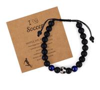 Mikovivi Bracelet Football Pierre Oil Tigre Bleu, Bracelet Pierre Naturelle Croix Football Carte Arrière Significative Cadeaux Football Garçons ans Accessoires Football pour Usage Quotidien