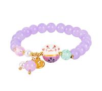 Mikovivi Bracelet Porte-Bonheur Maneki Neko pour Femme, Orné d'Un Cristal Violet et d'Un Pendentif Chat Bijou Feng Shui Chance Symbole de Richesse et de Protection