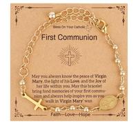 Mikovivi Bracelets Catholiques pour Femmes, Croix Dorée Bracelet Perles Chapelet Vierge Marie Bijou Religieux pour Première Communion Baptême Cadeau Chrétien