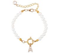 Mikovivi Bracelets de Perles Initiales, Bracelet de Perles en Or à La Mode Bracelet Délicat en Strass avec Lettres pour Femmes Bracelet de Perles avec Lettres Cadeau pour Femmes (Lettre A)