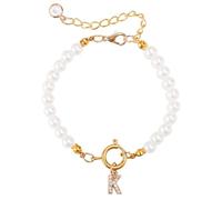 Mikovivi Bracelets de Perles Initiales, Bracelet de Perles en Or à La Mode Bracelet Délicat en Strass avec Lettres pour Femmes Bracelet de Perles avec Lettres Cadeau pour Femmes (Lettre K)