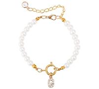 Mikovivi Bracelets de Perles Initiales, Bracelet de Perles en Or à La Mode Bracelet Délicat en Strass avec Lettres pour Femmes Bracelet de Perles avec Lettres Cadeau pour Femmes (Lettre G)