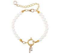 Mikovivi Bracelets de Perles Initiales, Bracelet de Perles en Or à La Mode Bracelet Délicat en Strass avec Lettres pour Femmes Bracelet de Perles avec Lettres Cadeau pour Femmes (Lettre F)