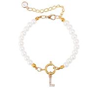 Mikovivi Bracelets de Perles Initiales, Bracelet de Perles en Or à La Mode Bracelet Délicat en Strass avec Lettres pour Femmes Bracelet de Perles avec Lettres Cadeau pour Femmes (Lettre L)