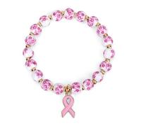 Mikovivi Bracelets de Sensibilisation à la Poitrine, Ruban Rose Breloques Perlées Bracelet Extensible Soins de la Poitrine Inspiration Bijoux pour Femmes Amis Famille Proches Cadeau Soutien