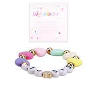 Mikovivi Bracelets pour Grandes Sœurs, Breloque en Forme de Cœur Colorée Bracelet à Perles et Lettres Bijoux Ajustables pour Petites Filles Nièces ou Meilleures Amies