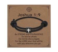 Mikovivi Cadeaux de Pâques, Bracelet Croix Inspirant Josué 1:9 Bracelet Croix en Corde Ajustable Cadeaux de Baptême Chrétien Confirmation pour Adolescents 8, 12, 13, 14, 15, 16 et 18 Ans